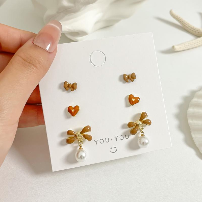 1Set Simple And Compact Silver Needle Earring Set Love Geometric Earring Combination Cute Sweet And Versatile Earrings