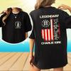 Charlie Kirk Camiseta Essencial de 2 Lados Bandeira Americana Lendária