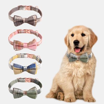 Evcil Köpek British Plaid Retro Gül Altın Fiyonklu Tasma
