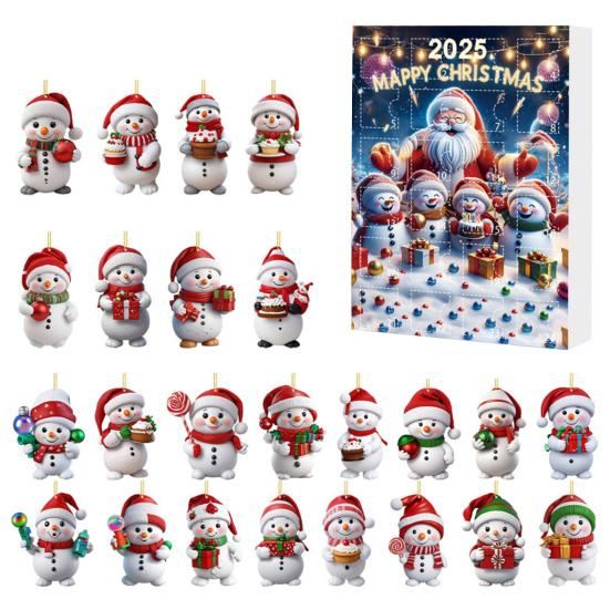 2025 Snømann Adventskalender 24-dagers Jule Nedtellingskalender Akryl Juletre Nedtelling Dekor for Barn