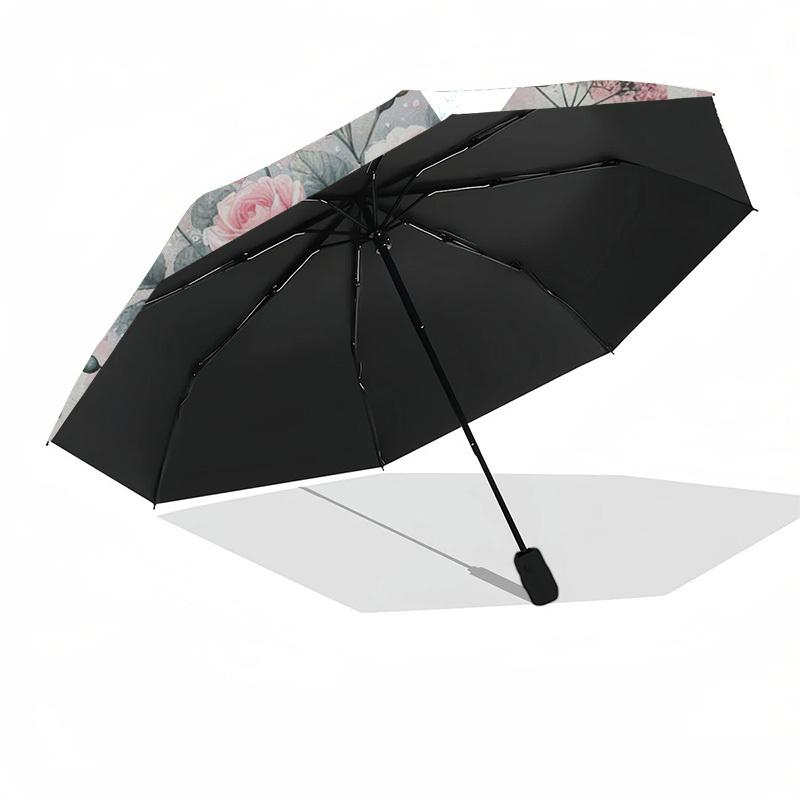 1 Stück Rosa Rosenstrauß mit gestreiftem Hintergrund Schirm mit Kunststoffgriff, Geeignet für alle Jahreszeiten Zuhause Reisen Outdoor Schirmptys31007