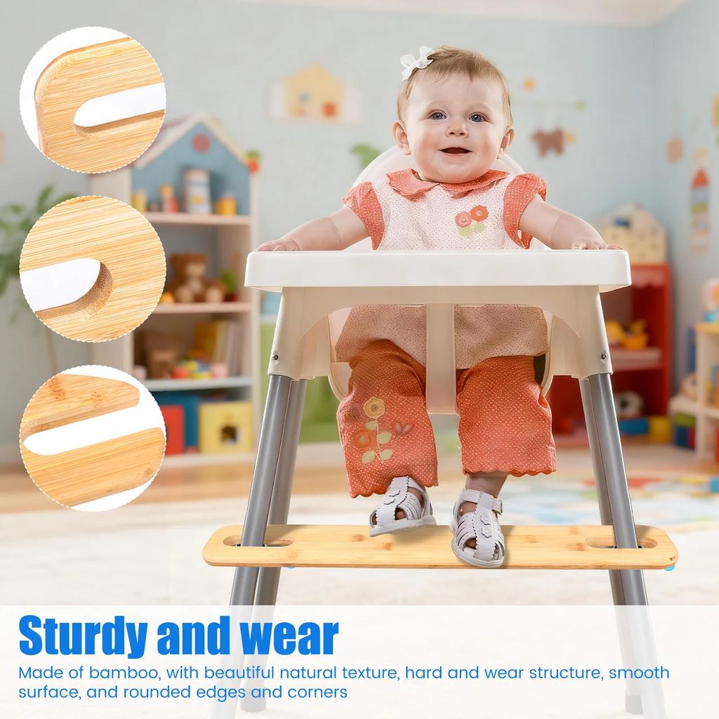 2Pcs Bamboo High Chair Foot Rest Easy Installation Adjustable Height Baby Highchair Pedal for Home Restaurant Dining