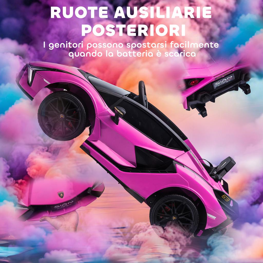 Lamborghini 12V Electric Ride-On Car for Kids Ages 3-5 with Remote Control and 3-5km/h Speed. Pink