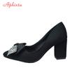 Fashion Aphixta Fashion Bling Crystal Bow 7cm Heels Pumps Women Butterfly-knot Pointed Toe Flock Suede Shoes Super Big Size 35-53