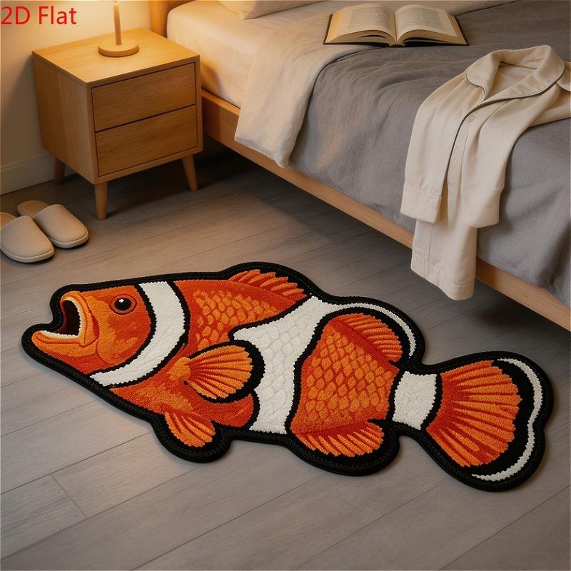Funny Crucian Carp Fish Shape Rug Non Slip Floor Mat for Living Room Bedroom Bathroom Kitchen Home Decor Washable Carpet