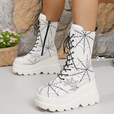 Fashion New Winter 2025 Round-toed Thick-soled Waterproof Platform, Stylish and Elegant Large-sized Lace-up Mid-calf Boots