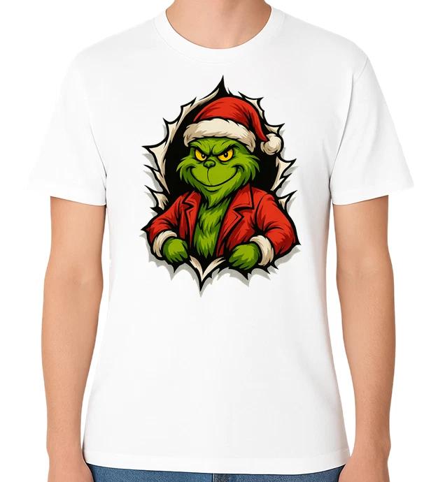 Grinch Christmas Ripped T-Shirt Men Ladies Unisex Top Merry Xmas Santa Tee XXXXL