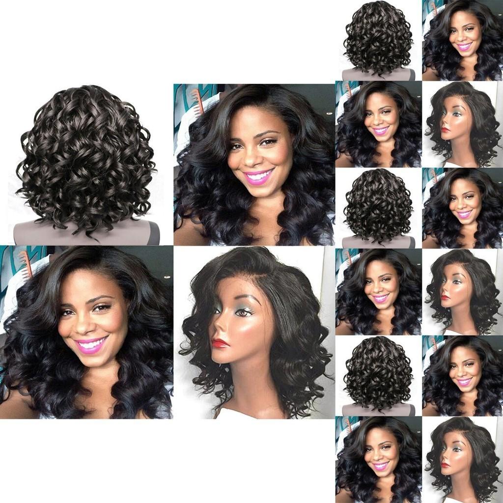 Premium Quality Women Fashion Lace Front Water Wave Hair Wig Black Short Bob Curly Full Wigs For Effortless Style