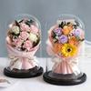Kunstig rosebukett med LED-lys Glasskuppeldeksel Evig blomsterdekorasjon Kvinner Kone Kjæreste Jubileum Valentinsdag Morsdag Gave