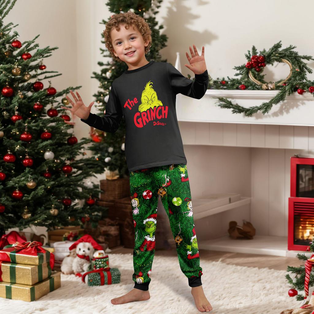 Family Matching Christmas Print Crewneck Long Sleeve and Pants Loungewear Set