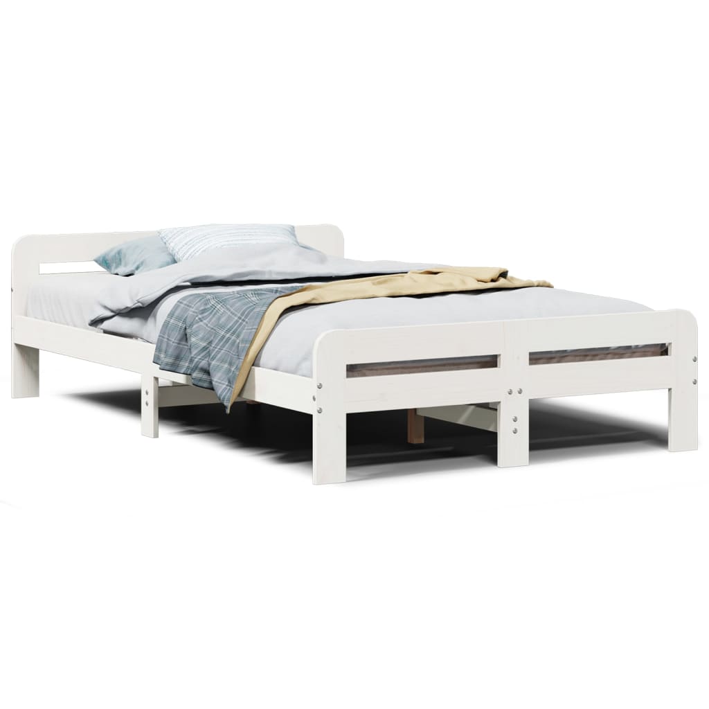 Solid Wood Bed without Mattress White 135 x 190 cm Pine Wood