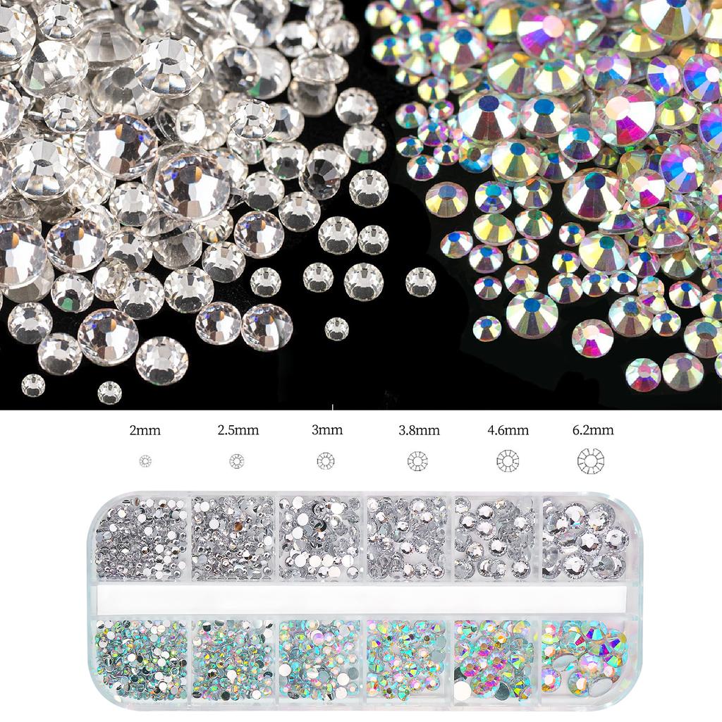 Sparkling Facial Gemstone Sticker Set Flat Bottom Colorful&AB Water Diamond Tweezers for Body Makeup Nail Art Eye Jewelry Decora