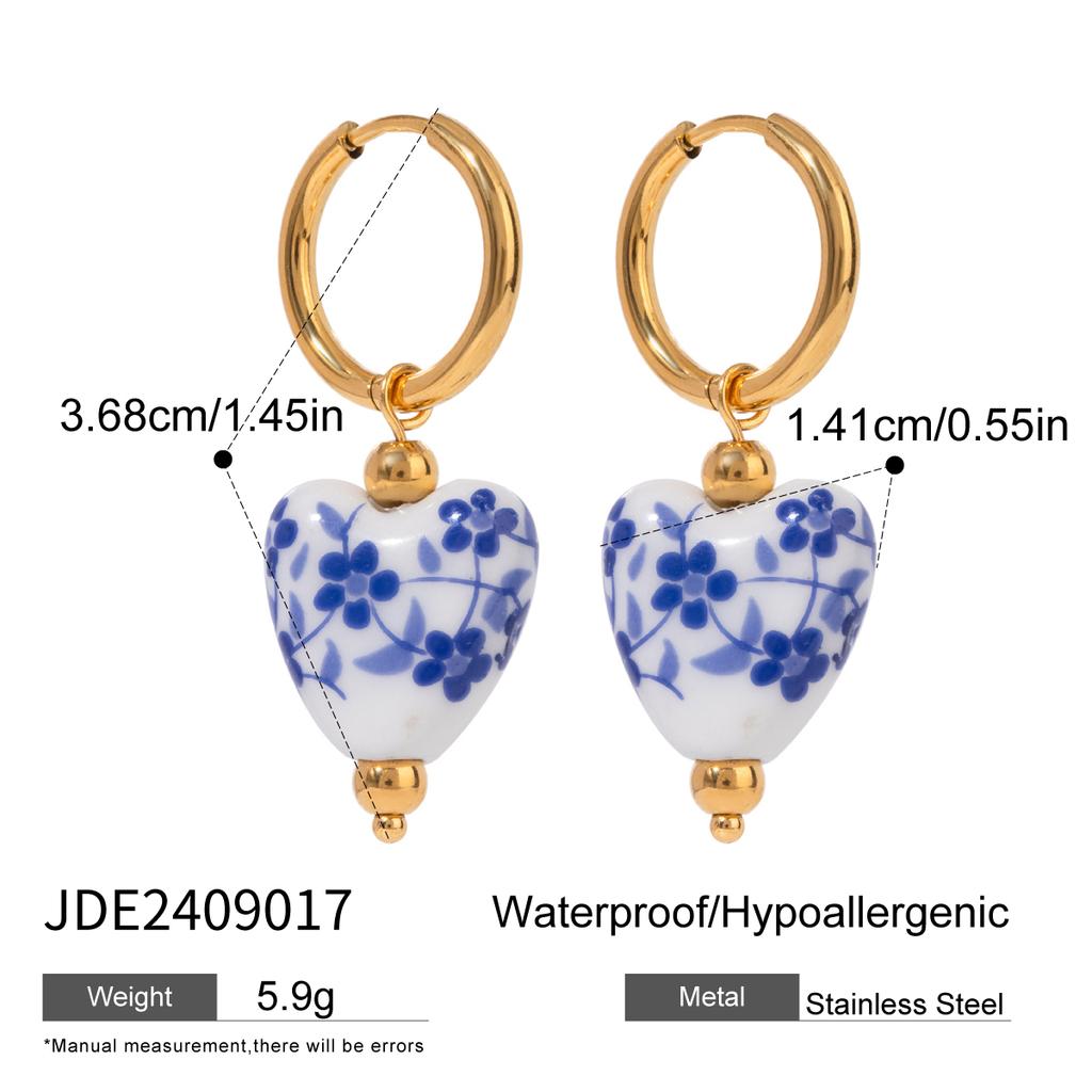 Youthway Flower Heart Ceramic Drop Dangle Stainless Steel Earrings Party Charm Romantic Jewelry for Women Gift