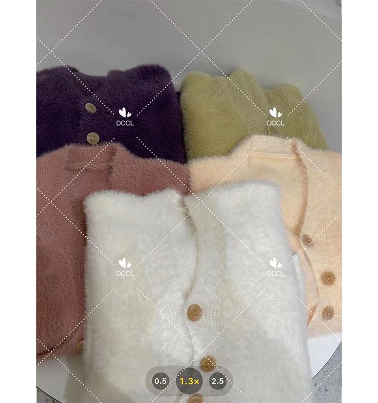 Women's Mid-Length Mink Cashmere V-Neck Cardigan Coat with Irregular Hem - Perfect for Autumn and Winter