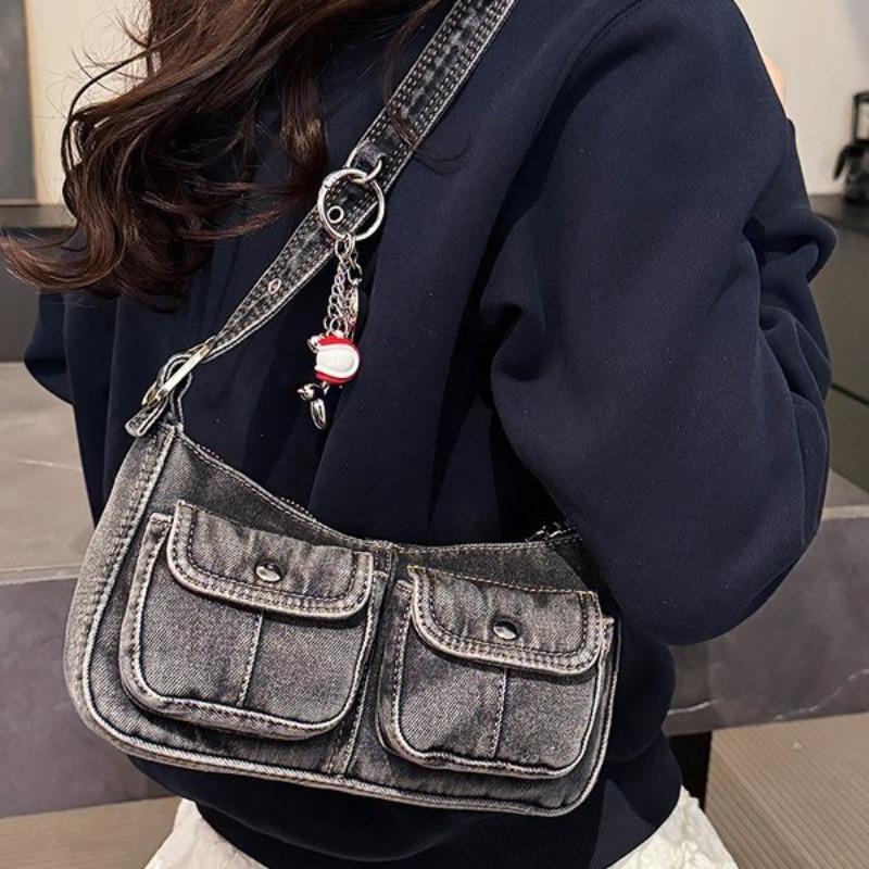 Modische Unterarmtasche Neue Retro Alte Jeanstasche Kleine Mädchen Baguette-Tasche Pendler-Schultertasche