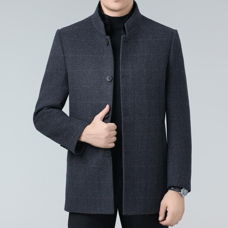 Winter double-sided cashmere coat for men, mink collar, down gallbladder stand-up collar, thickened removable high-end wool woolen coat