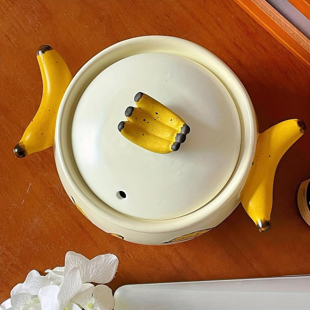 DearDali Banana Ceramic Pot,Whimsical Banana Design,Double Handle, High Temperature Oven Safe, Ideal for Cooking, Steaming, and Boiling