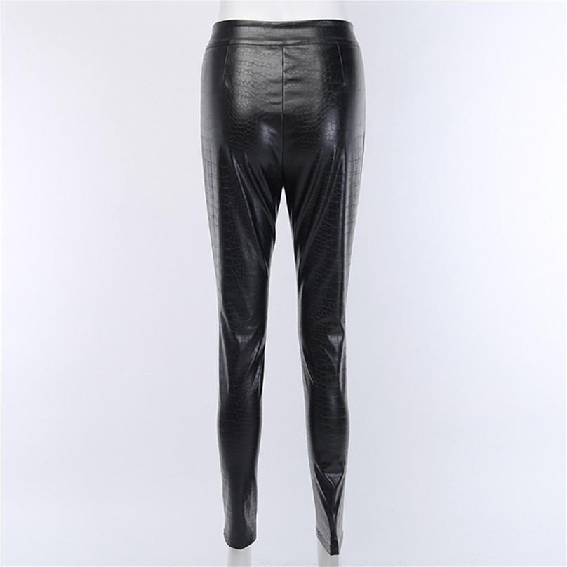 Autumn and Winter Ladies High Waist Casual Crocodile Pattern Leather Pants Casual Slim Fashion Zipper Foot Slim