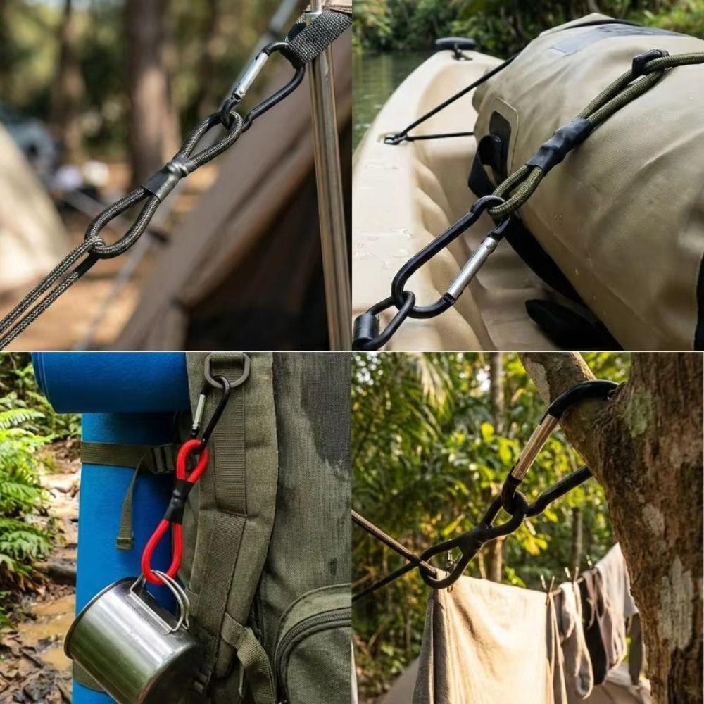 4Pcs High Strength Tent Elastic Rope Cord Hook Fixing Cords String with Carabiner Survival