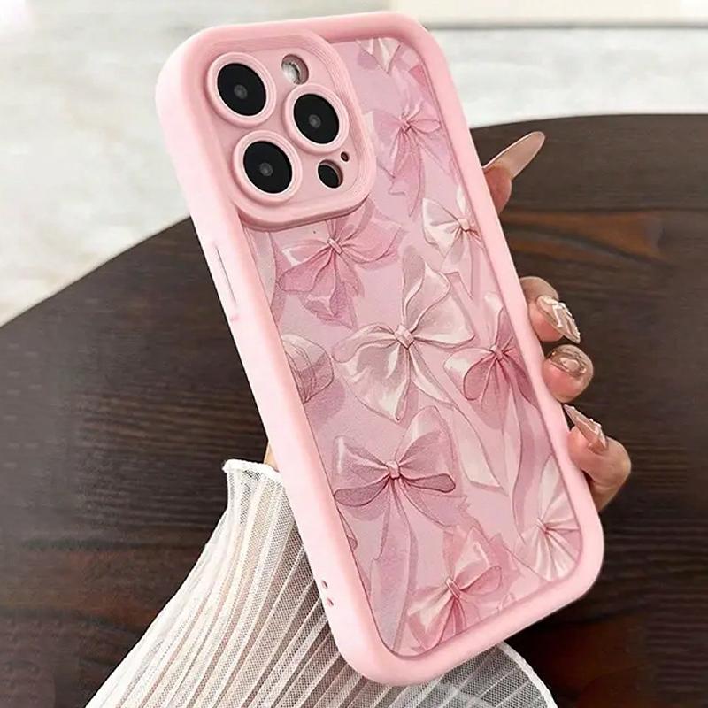Luxury Pink Bowknot Pattern Phone Case For iPhone 17 Air 16 15 14 13 12 11 Pro Max 16E 7 8 Plus With Lanyard Lanyard Rope Cover