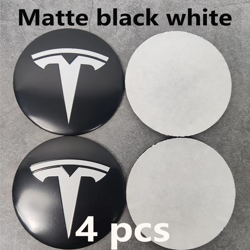 Tesla Model 3/Y/S/X 4Pcs 56mm Hub Cap Logo Stickers - Waterproof Durable Wheel Center Decals Car Protector Accessories