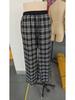 Plaid Patchwork High Waist Casual Sports Pants - Loose Lazy Style Straight Leg