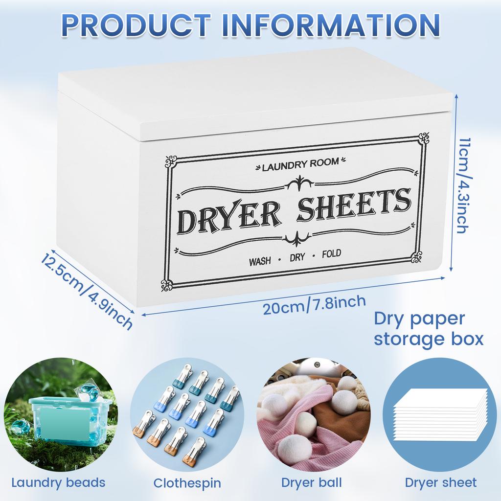 Multipurpose Dryer Sheet Wooden Dryer Sheet Holder With Lid Large Capacity Dustproof Softener Sheets Dispenser Easy Access
