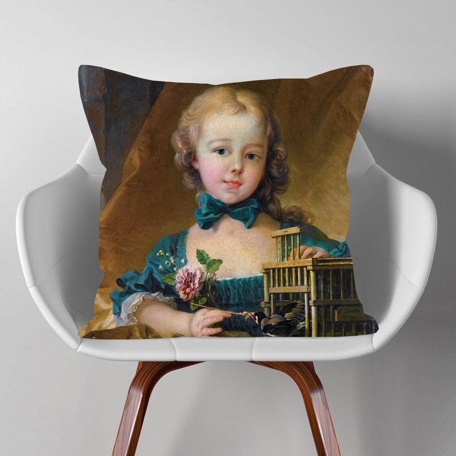 European Royal Lady Madame Woman Beauty Portrait Painting Cushion Cover Rococo Style Decorative Pillows For Sofa Xcm 40x40cm16x16in