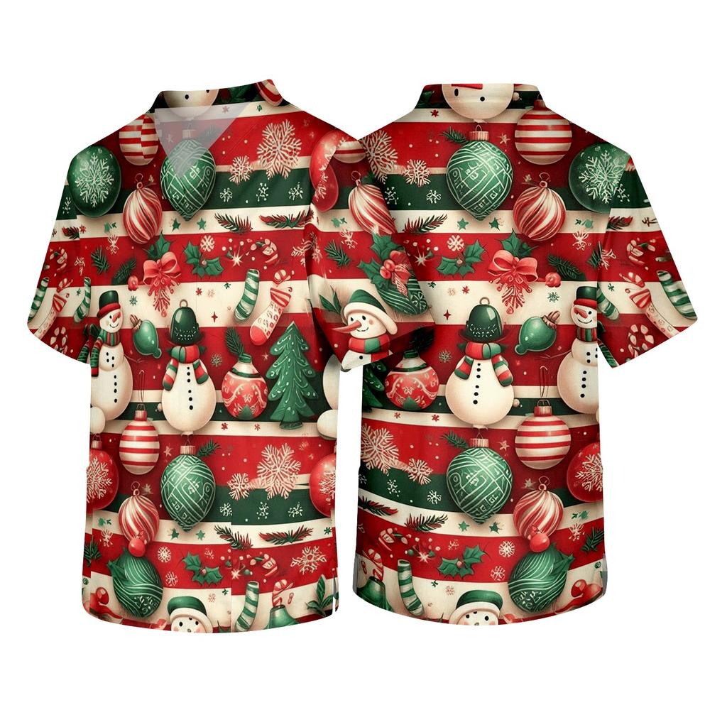Men's Christmas Themed Holiday Caregiver Uniform for Work In Hospitals and Clinics