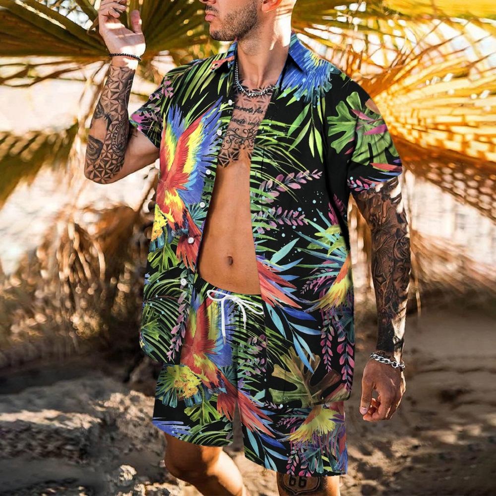 Letni plażowy nadruk hawajski garnitur męski koszula 3D nadruk luźny swobodny krótki rękaw plażowe spodenki koszula świąteczny modny dwuczęściowy zestaw