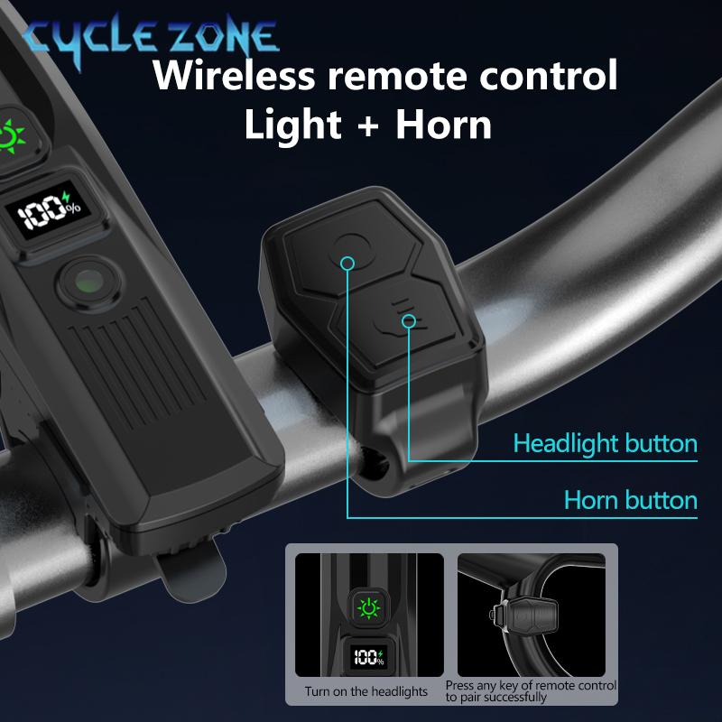 Smart Bicycle Front Light Rechargeable Bike Headlight with Horn Wireless Remote Control Bicycle Flashlight for Night Riding