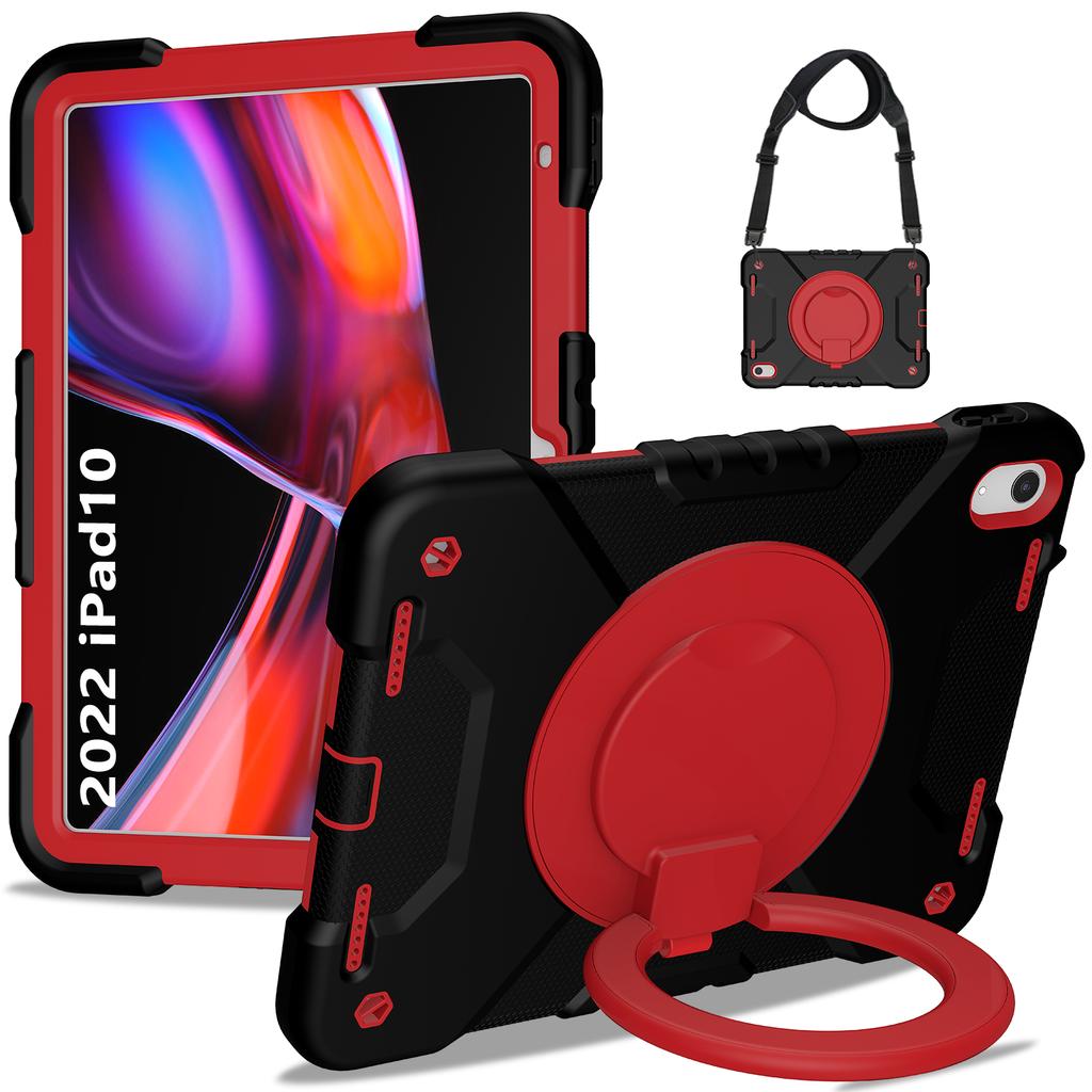 Rotatable Stand Armor Case for iPad A16 2025 11th 10.9 2022 10th Gen. Hybrid Cover With Handle Grip Shoulder Strap PC Silicone