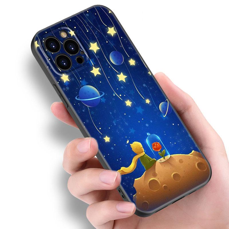 Etui na telefon Mały Książę dla Apple iPhone 12 13 Mini 11 14 15 Pro Max 7 8 Plus X XR XS SE 2020 2022 Czarne silikonowe etui