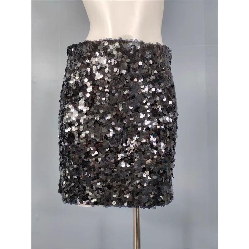 Export Single High Texture Street Cool Scale Sequin Shiny High Waist Birthday Banquet Party Skirt Skirt