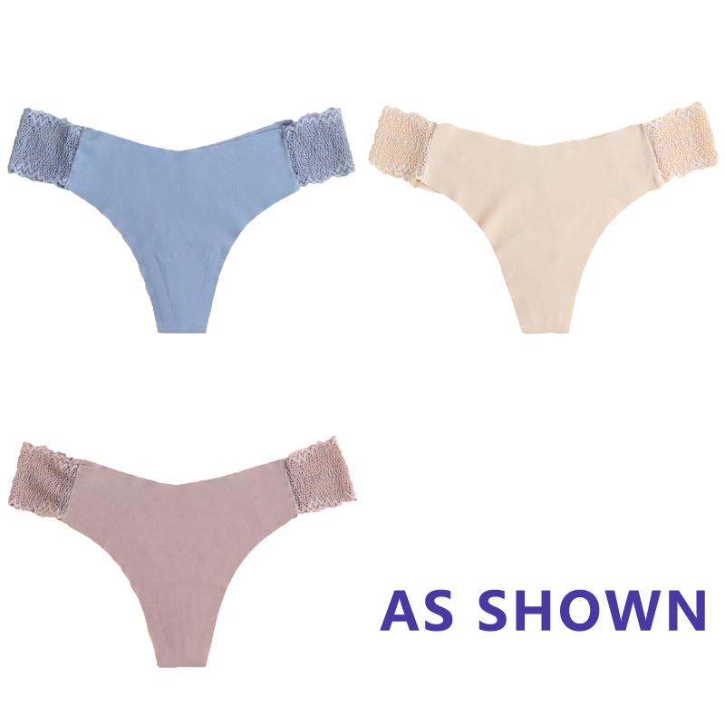Sexy Ice Silk Panties Low-waist Traceless G-String Thong Lingerie Ladies Large-sized Breathable Lace Underpants