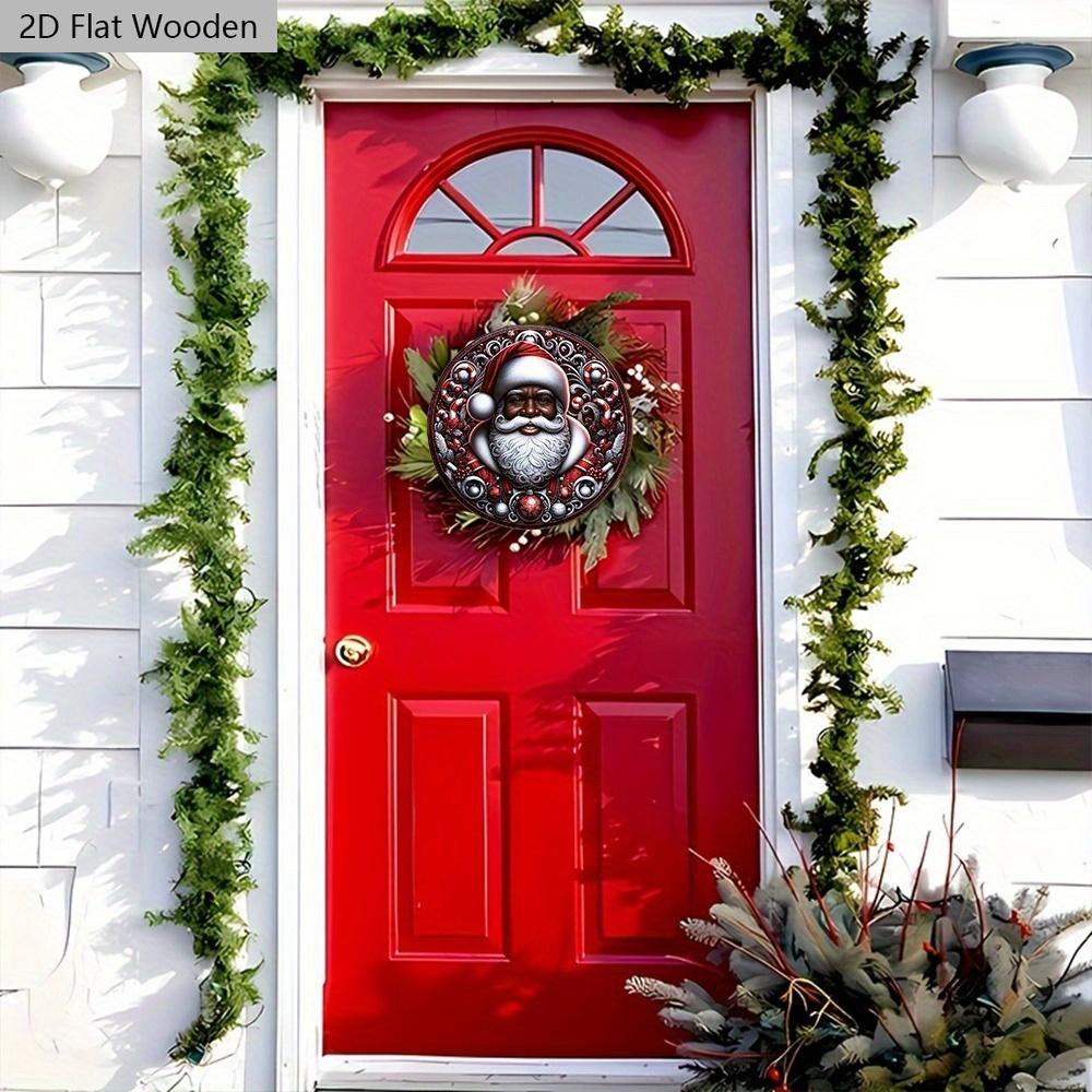 Black Santa Claus Wooden Sign - Navidad Round Sign for Yard Door Wall Hanging Decor - Ideal Christmas Decoration