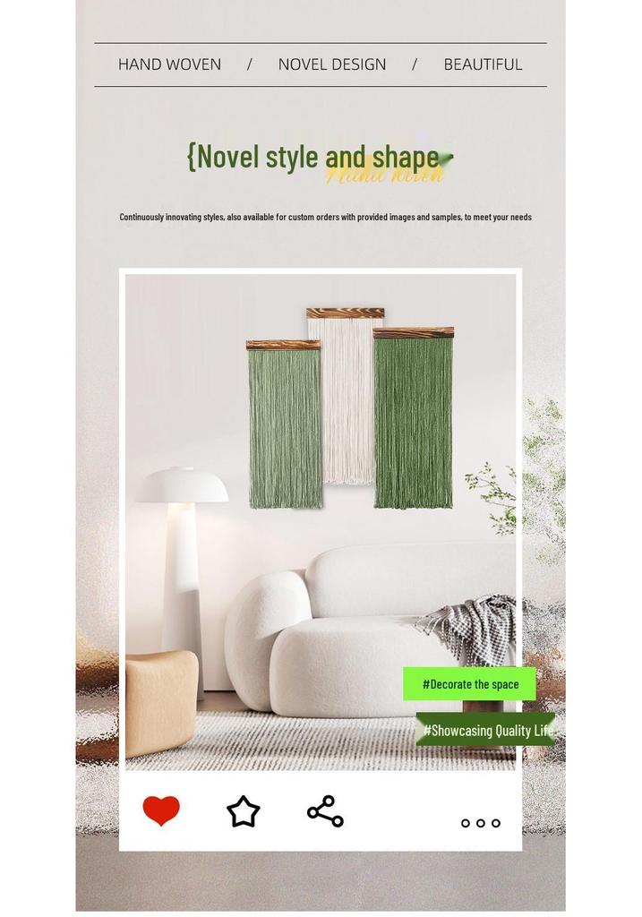 Bohemian Nordic Style Wood Board Tassel Tapestry for Living Room or Bedroom Wall Decor