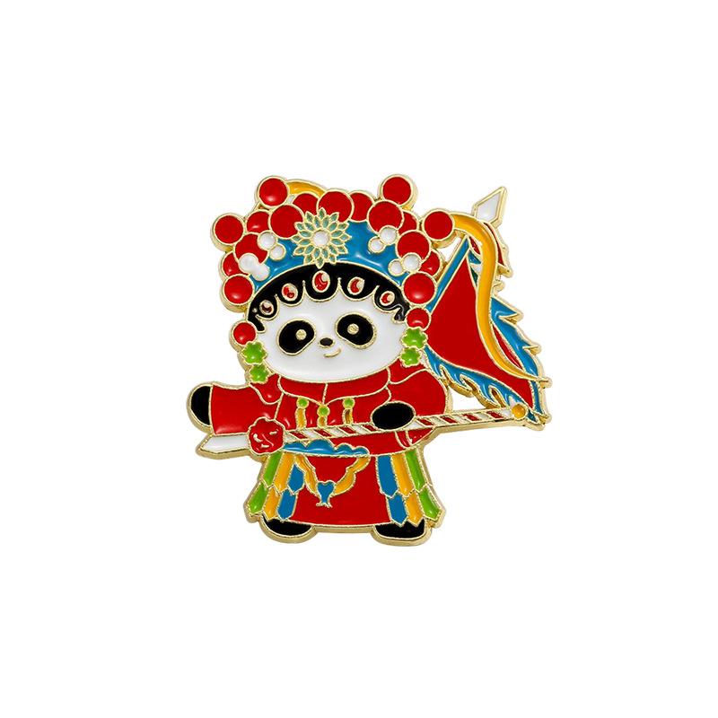 Peking Opera Panda Cartoon Brooch Chinese National Style Four Roles Of Peking Opera Metal Badge Decoration For Backpack Clothing Accessory