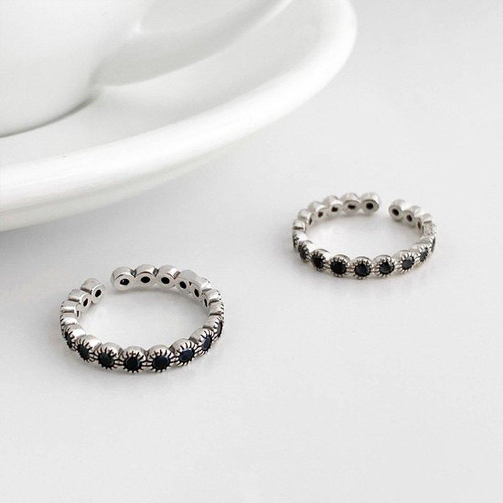 Aselta Onyx Black Gemstone Ring 925 Silver Women's Silver Open Ring