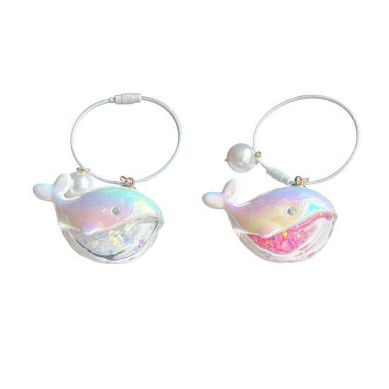 1/2/3Pcs Key Chain Faux Pearl Whale Shape Charm Keychain with Bangle Bags Backpacks Key Holder Decorative Bag Accessory