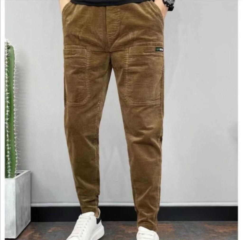 Celebrity-Style Corduroy Six-Pocket Men's Skinny Pants - Trendy Spring/Autumn Casual Nine-Point Fit