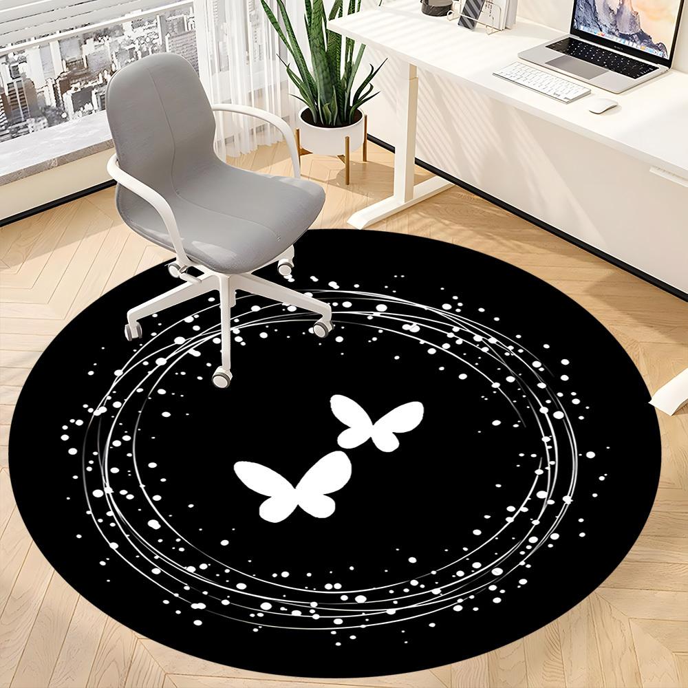 1PC Butterfly Swirl Office Round Area Rug, Mat Suitable ForOffice, Under Office Chairs Bedroom Living Room Home Decor, Room Deco