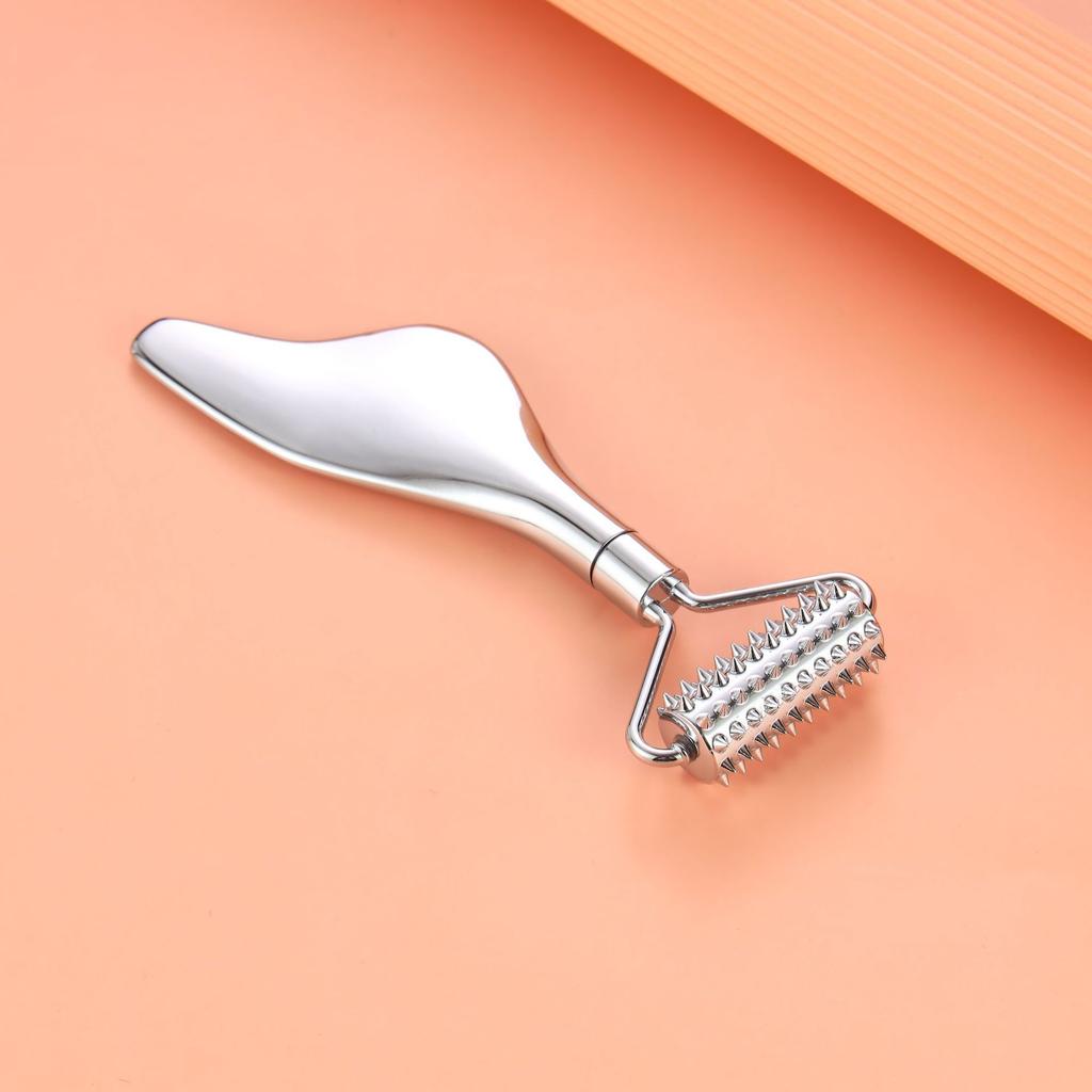 Metal Fish Tail Scraping Board with Rolling Ball, Eye Massage Roller, Face Lift and Tighten,Little Dolphin Metal Face Roller