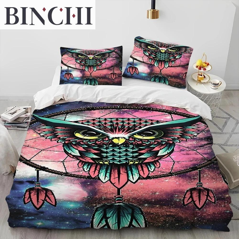 Fashion DreamCatcher Feather Owl Comforter Bedding Set King Queen Size Duvet Cover Pillowcase Soft Comfortable