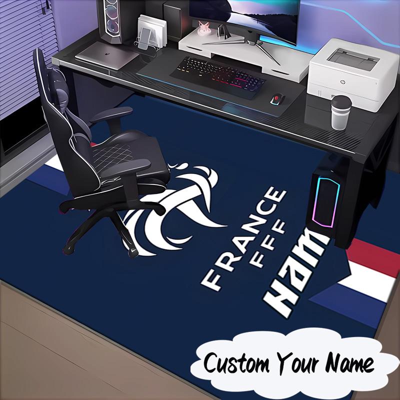 Custom Name France Football Crest Rug for Living Room, Game Rooms, Office, Bedroom, Floor Mat Playful Design, Fan Gifts Christmas Decor