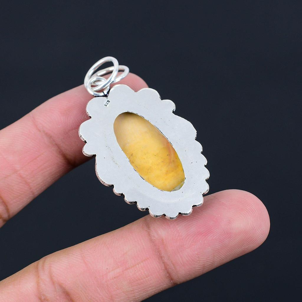 Oval Maligano Jasper Gemstone Wedding Bezel Pendant Jewelry 925 Sterling Silver