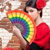 Rainbow Folding Fan Plastic Dance Performance Fan Role Playing Wedding Prop Decorative Fan