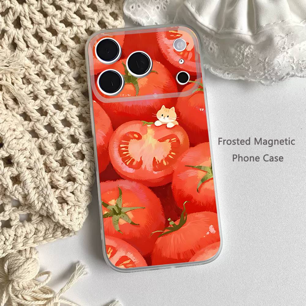 Ins Korean Tomatoes For iPhone 11,12,13,14,15,17,16,Pro,Plus,E,Max,Air,Mini Clear Magnetic Frosted Cover