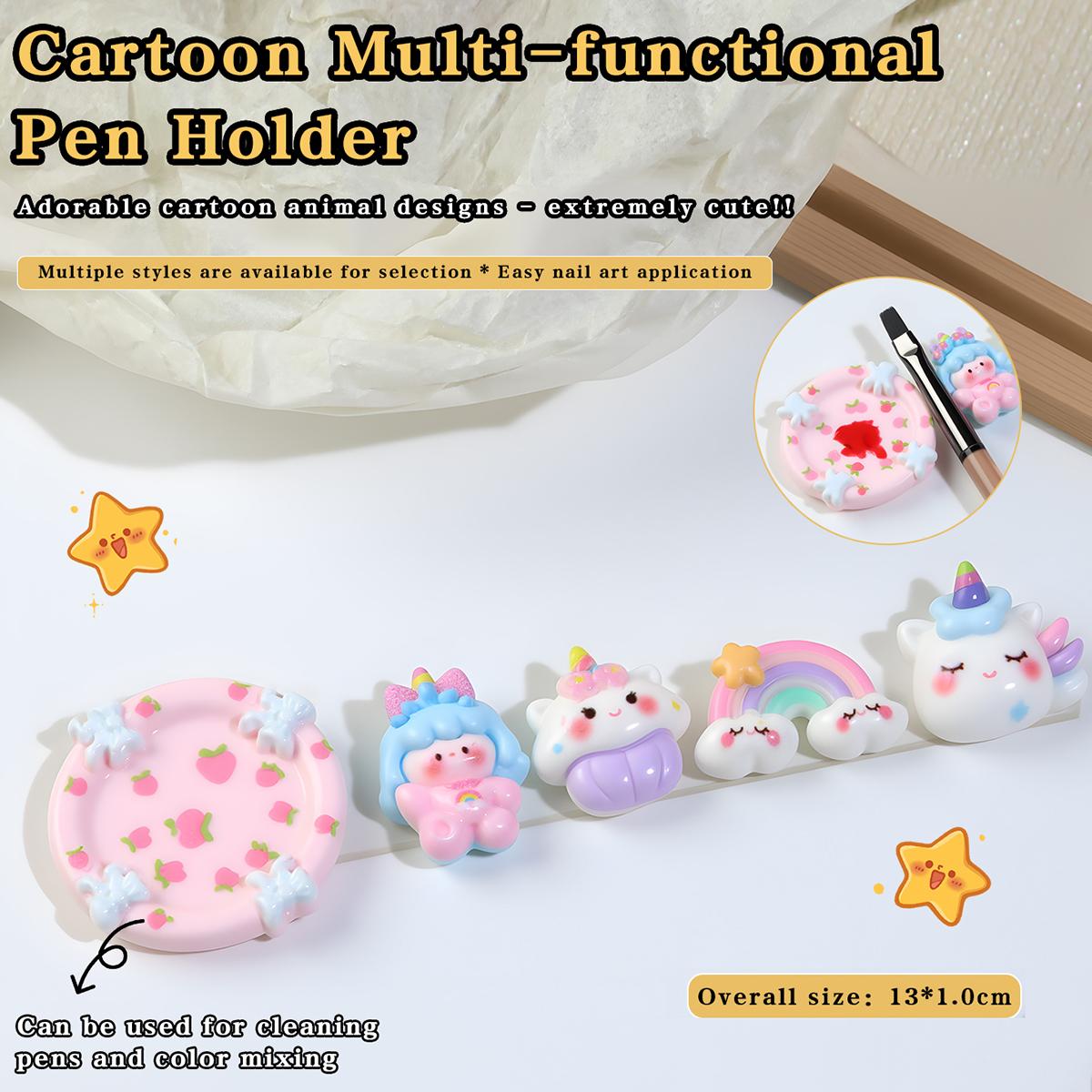 

2In1 Mini Cartoon Cat&Butterfly Color Palette Pen Rest Holder Stand Nail Art Mixing Color Drawing Color Palette Manicure Tools