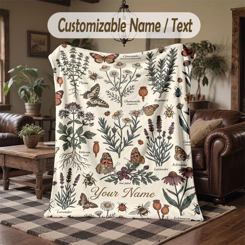 Heartful Whimsy Cat Theme Throw Blanket Custom Name Text Personalized Blanket Soft Cozy Blanket for Home Sofa Bed